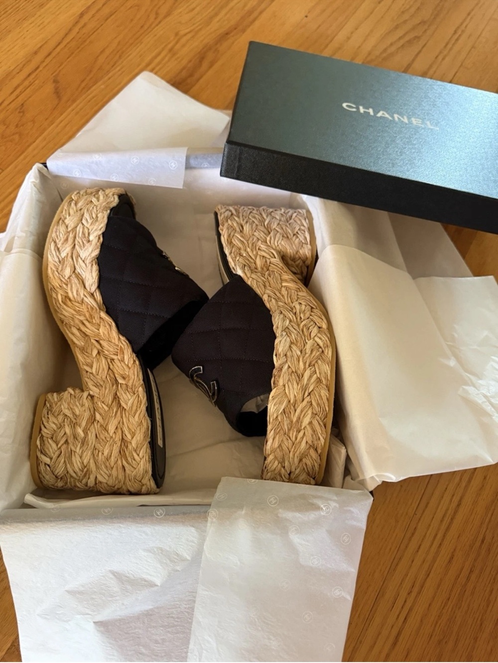 Chanel 25C Platform Raffia CC interlocking logo slides sandal size 37 - Picture 15 of 15